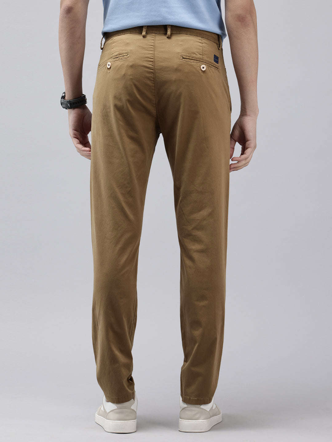 Men's Khaki Solid Cotton Slim Fit Casual 5 Pockets Trouser