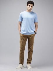 Men's Khaki Solid Cotton Slim Fit Casual 5 Pockets Trouser