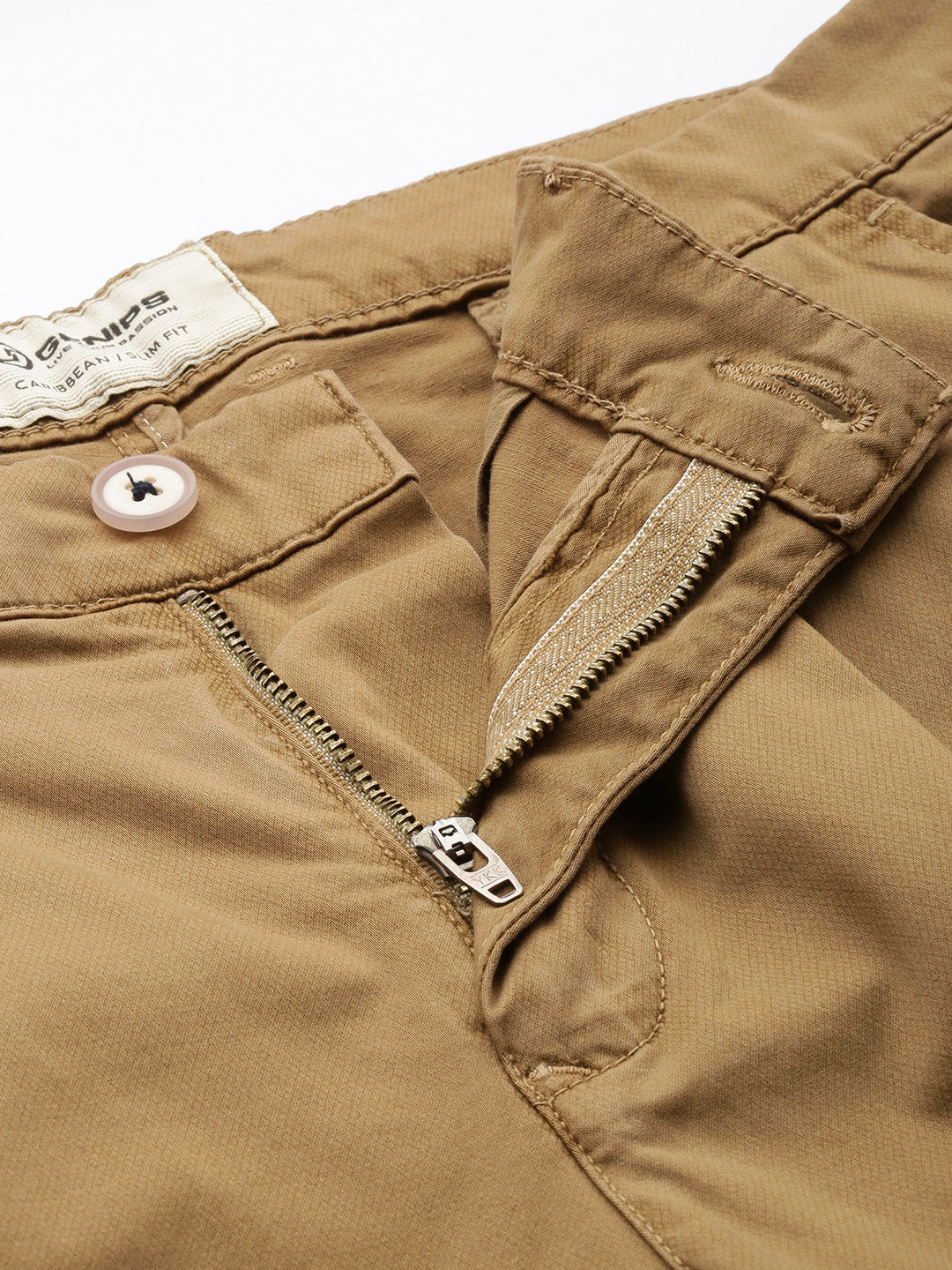 Men's Khaki Solid Cotton Slim Fit Casual 5 Pockets Trouser