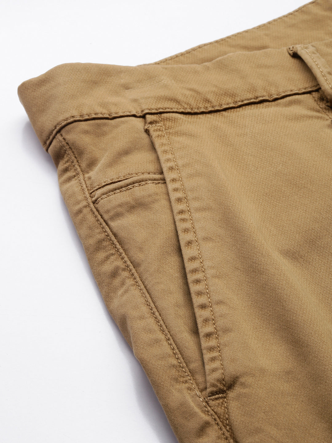 Men's Khaki Solid Cotton Slim Fit Casual 5 Pockets Trouser