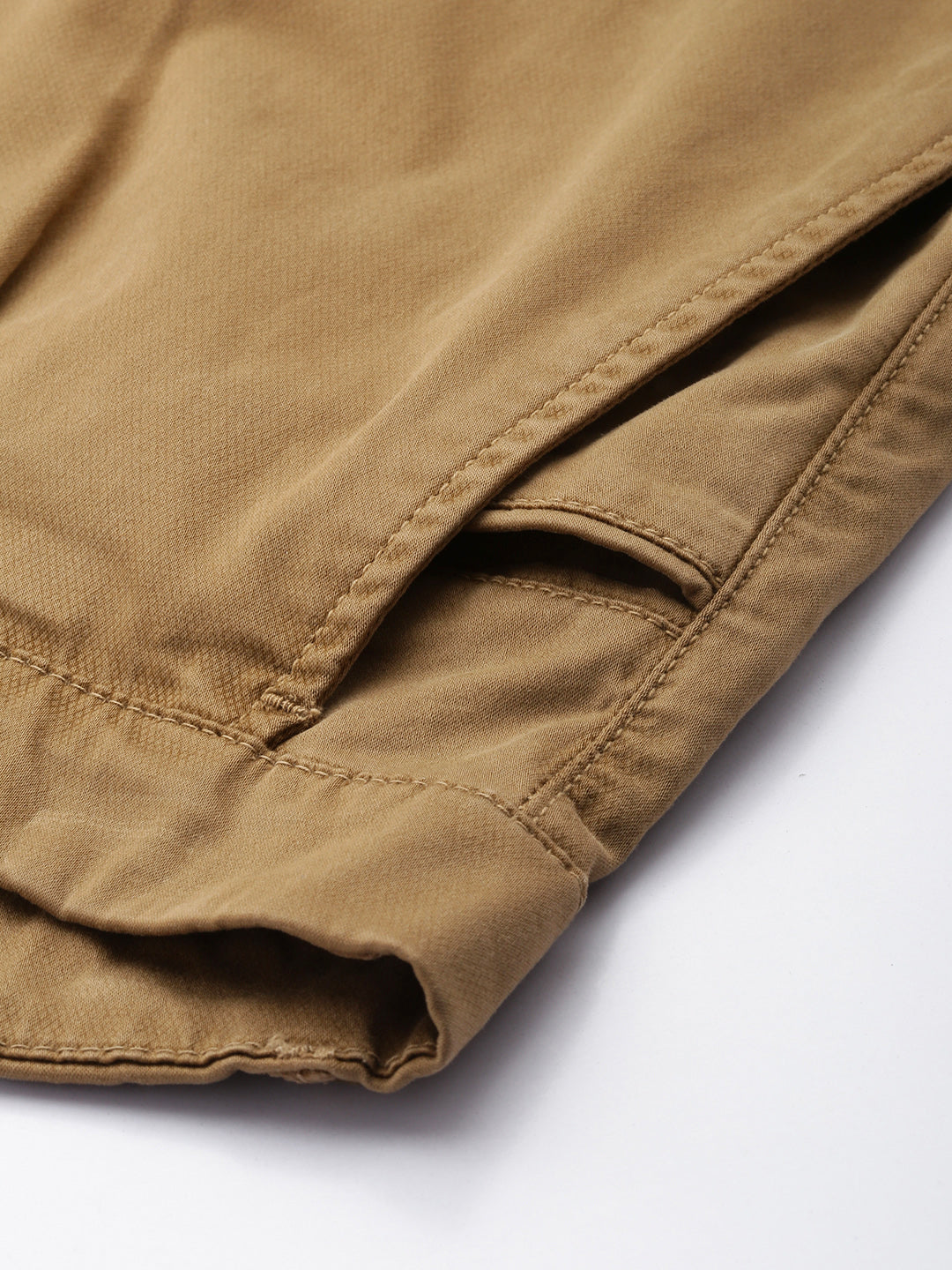 Men's Khaki Solid Cotton Slim Fit Casual 5 Pockets Trouser