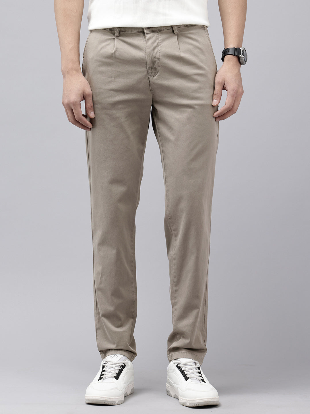 Rust Slim Fit Cotton Casual Trousers with 5 Pockets