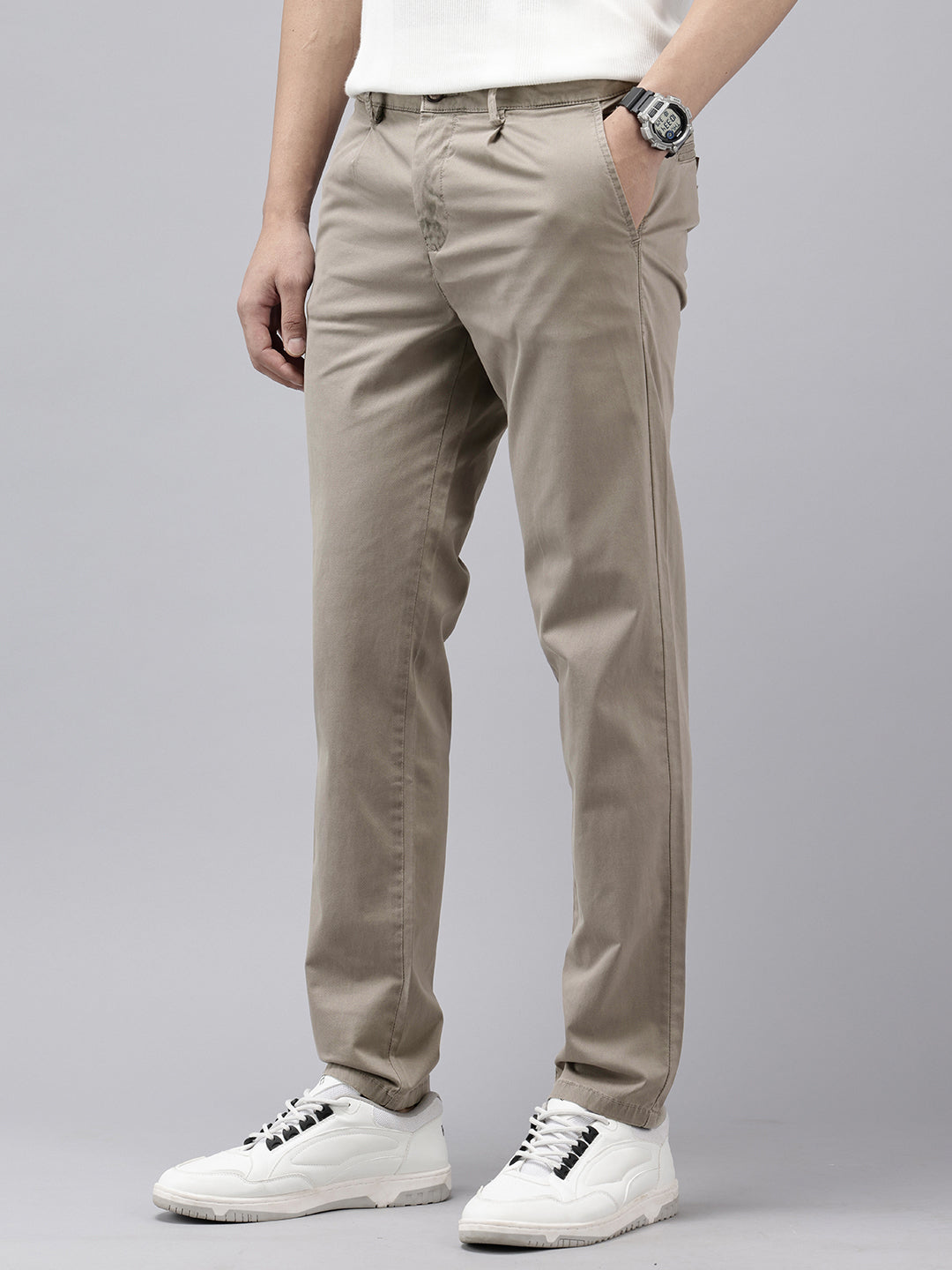 Men's Rust Solid Cotton Slim Fit Casual 5 Pockets Trouser