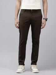 Men's Brown Solid Cotton Slim Fit Casual 5 Pockets Trouser
