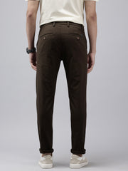 Men's Brown Solid Cotton Slim Fit Casual 5 Pockets Trouser