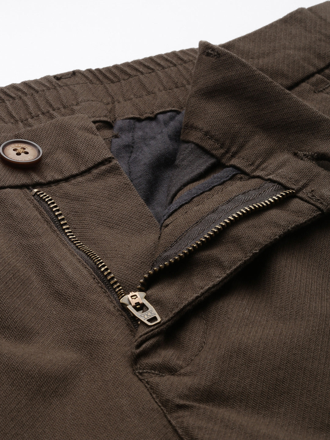 Men's Brown Solid Cotton Slim Fit Casual 5 Pockets Trouser
