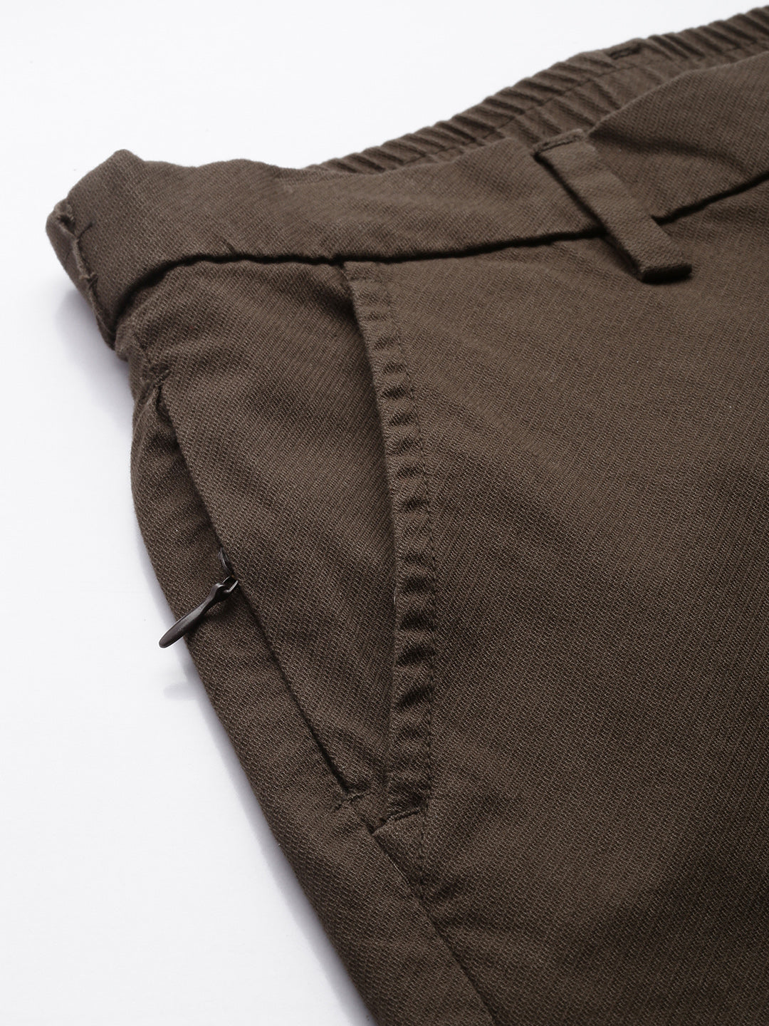 Men's Brown Solid Cotton Slim Fit Casual 5 Pockets Trouser