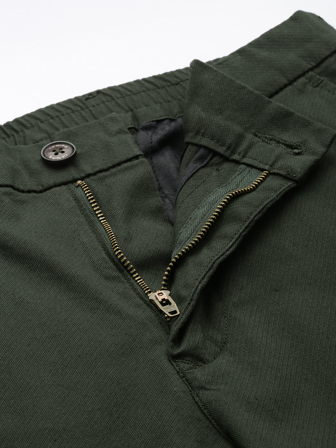 Men's Green Solid Cotton Slim Fit Casual 5 Pockets Trouser