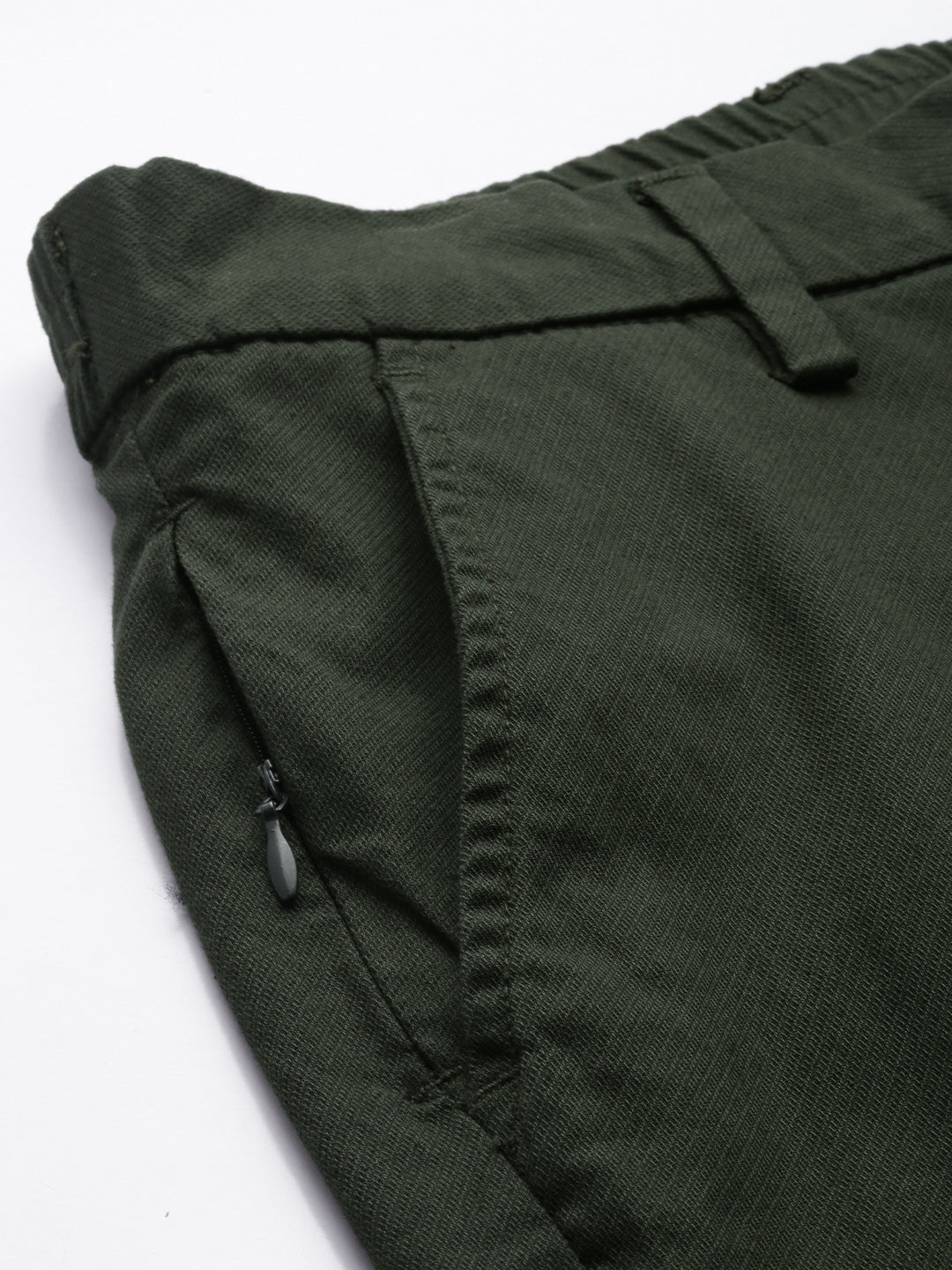 Men's Green Solid Cotton Slim Fit Casual 5 Pockets Trouser
