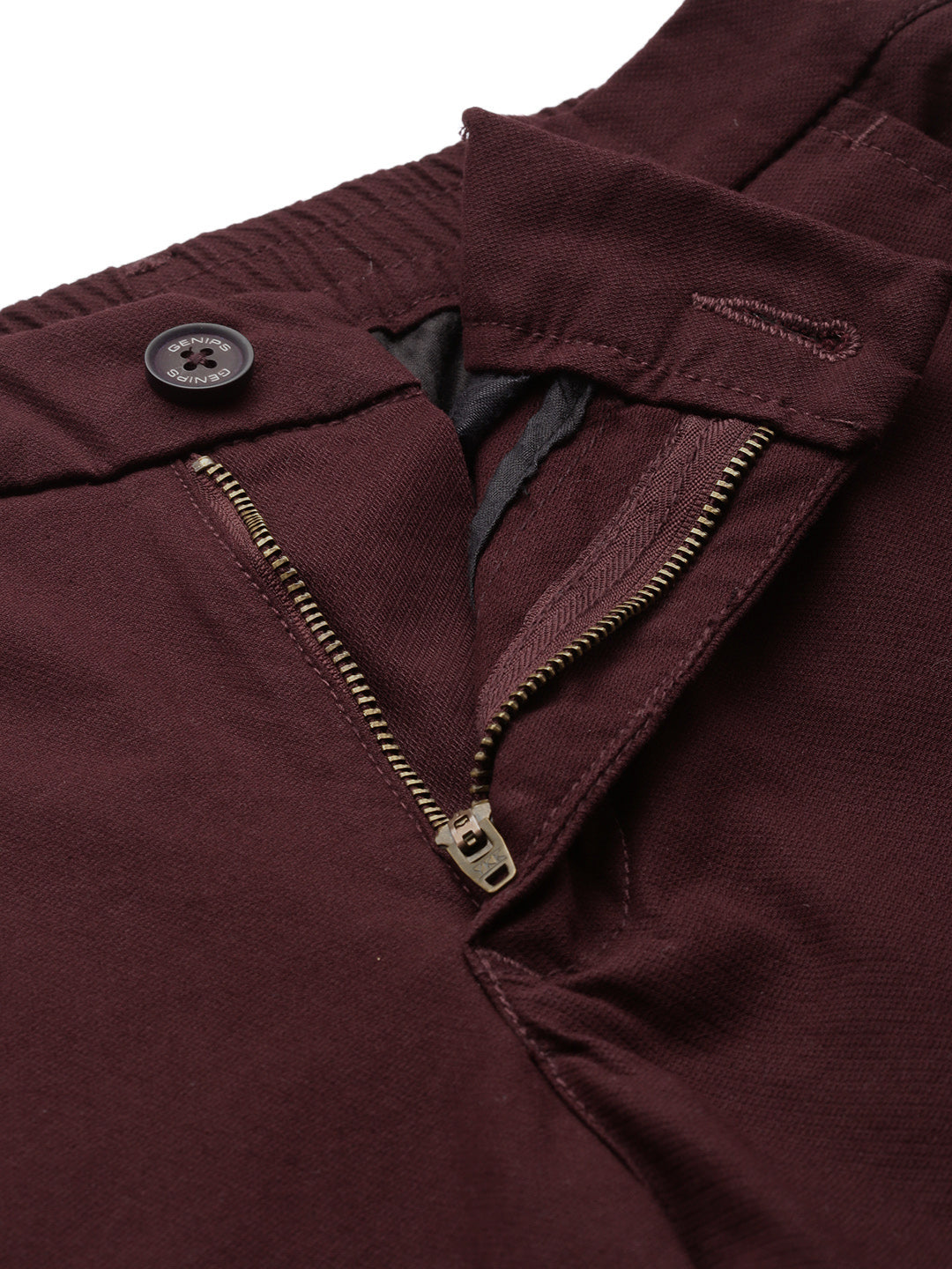 Men's Maroon Solid Cotton Slim Fit Casual 5 Pockets Trouser