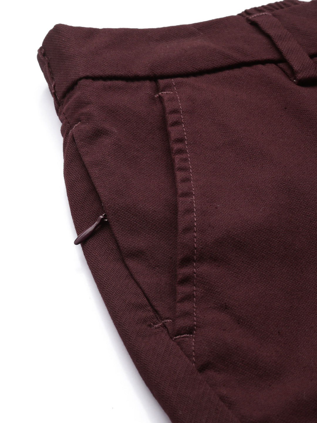 Men's Maroon Solid Cotton Slim Fit Casual 5 Pockets Trouser