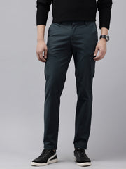 Men's Navy Blue Solid Cotton Slim Fit Casual 5 Pockets Trouser
