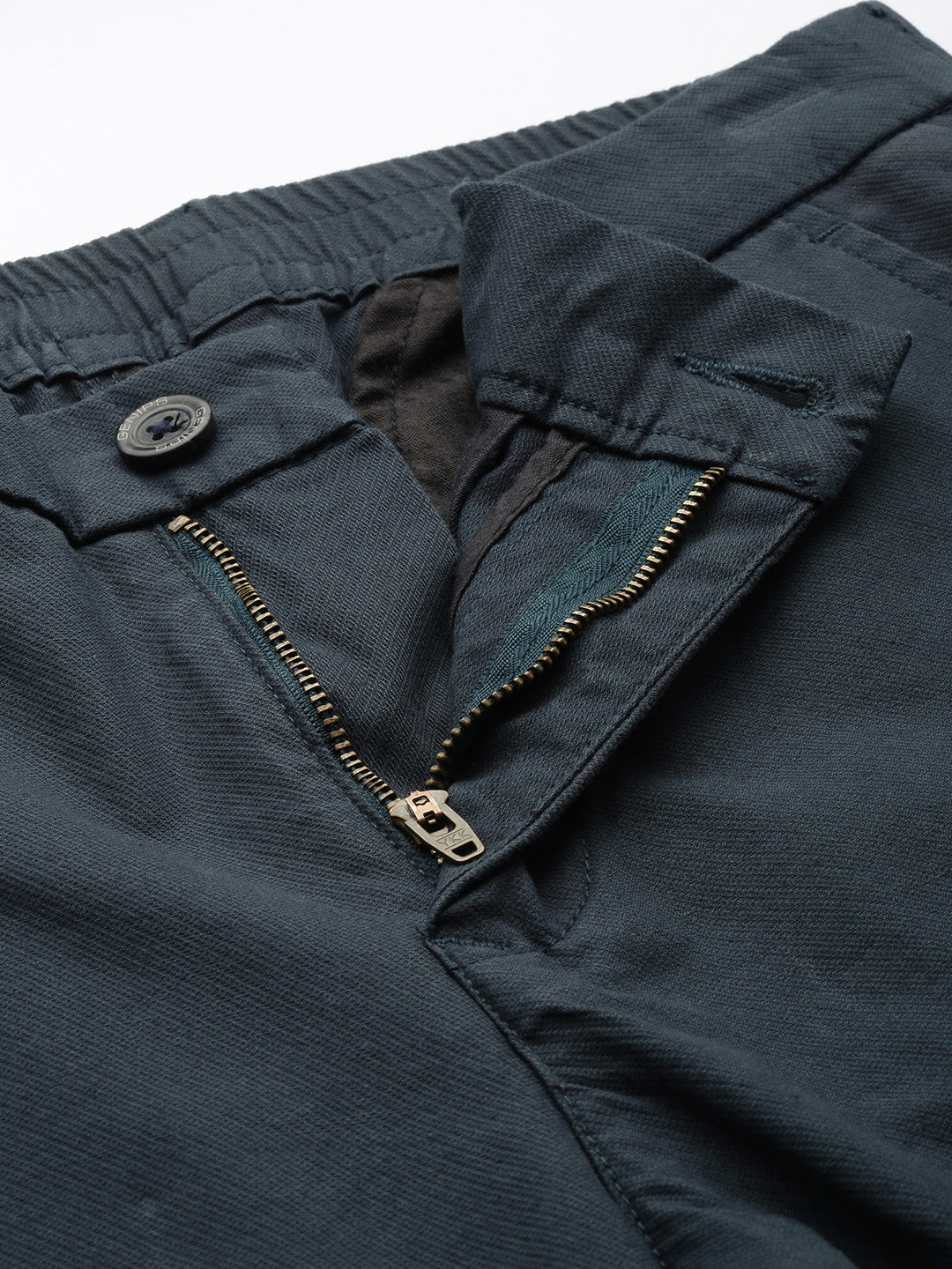 Men's Navy Blue Solid Cotton Slim Fit Casual 5 Pockets Trouser