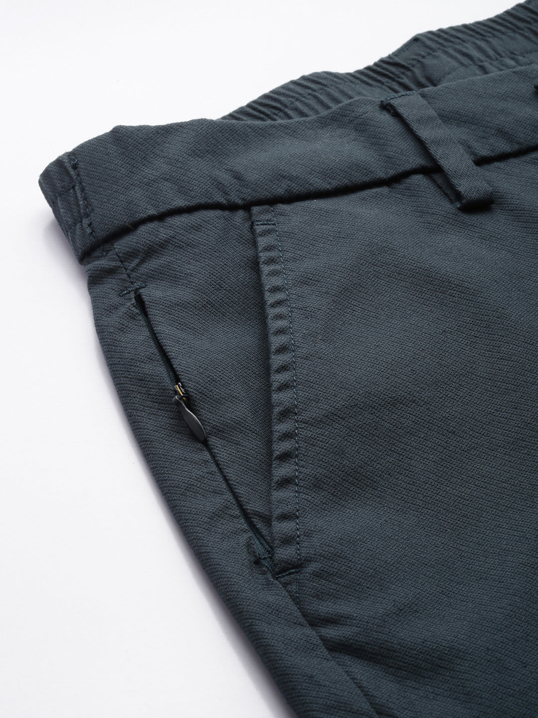 Men's Navy Blue Solid Cotton Slim Fit Casual 5 Pockets Trouser
