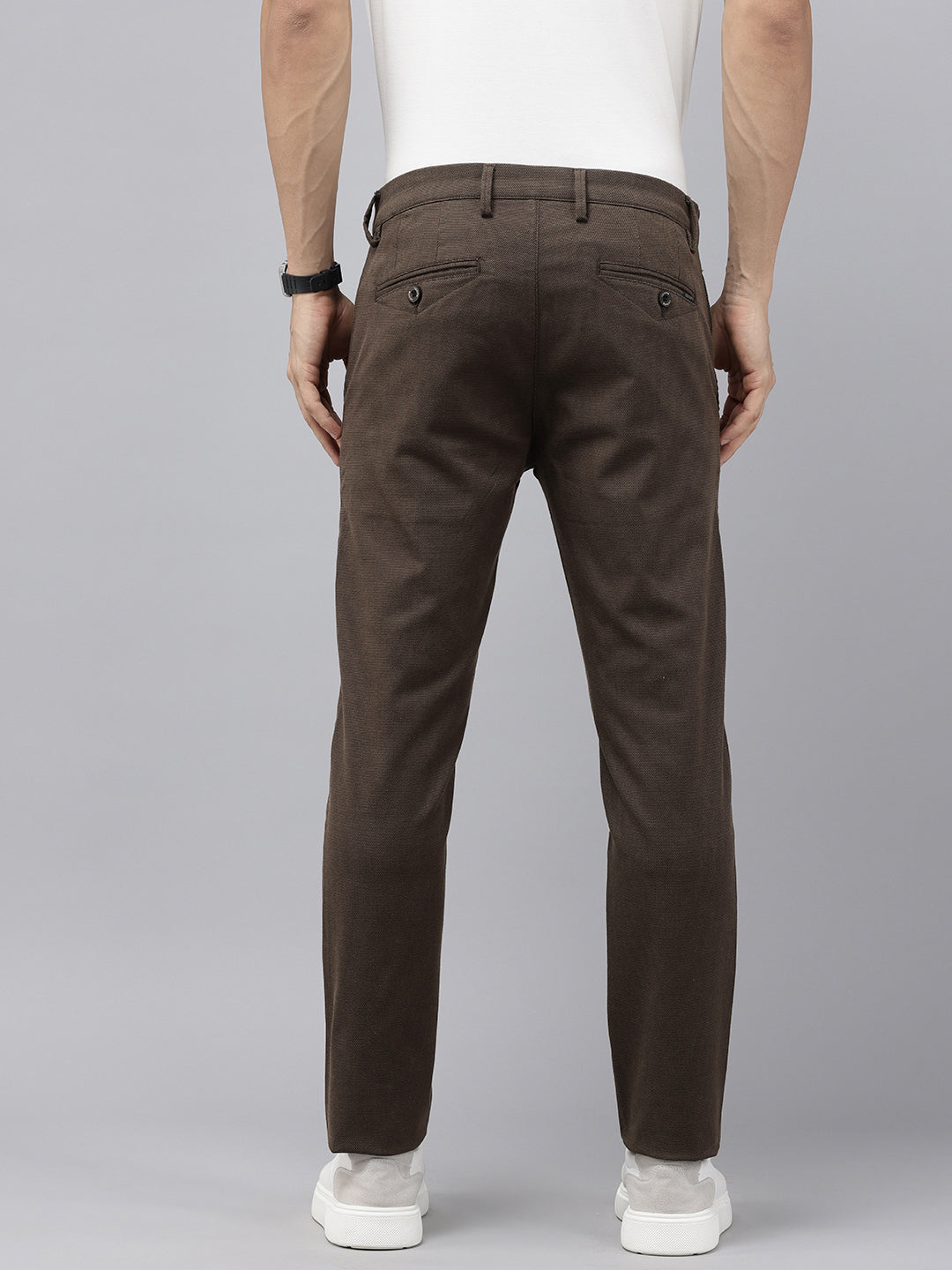 Men's Coffee Cotton Caribbean Slim Fit Solid 5 Pocket Cross Pocket Trouser
