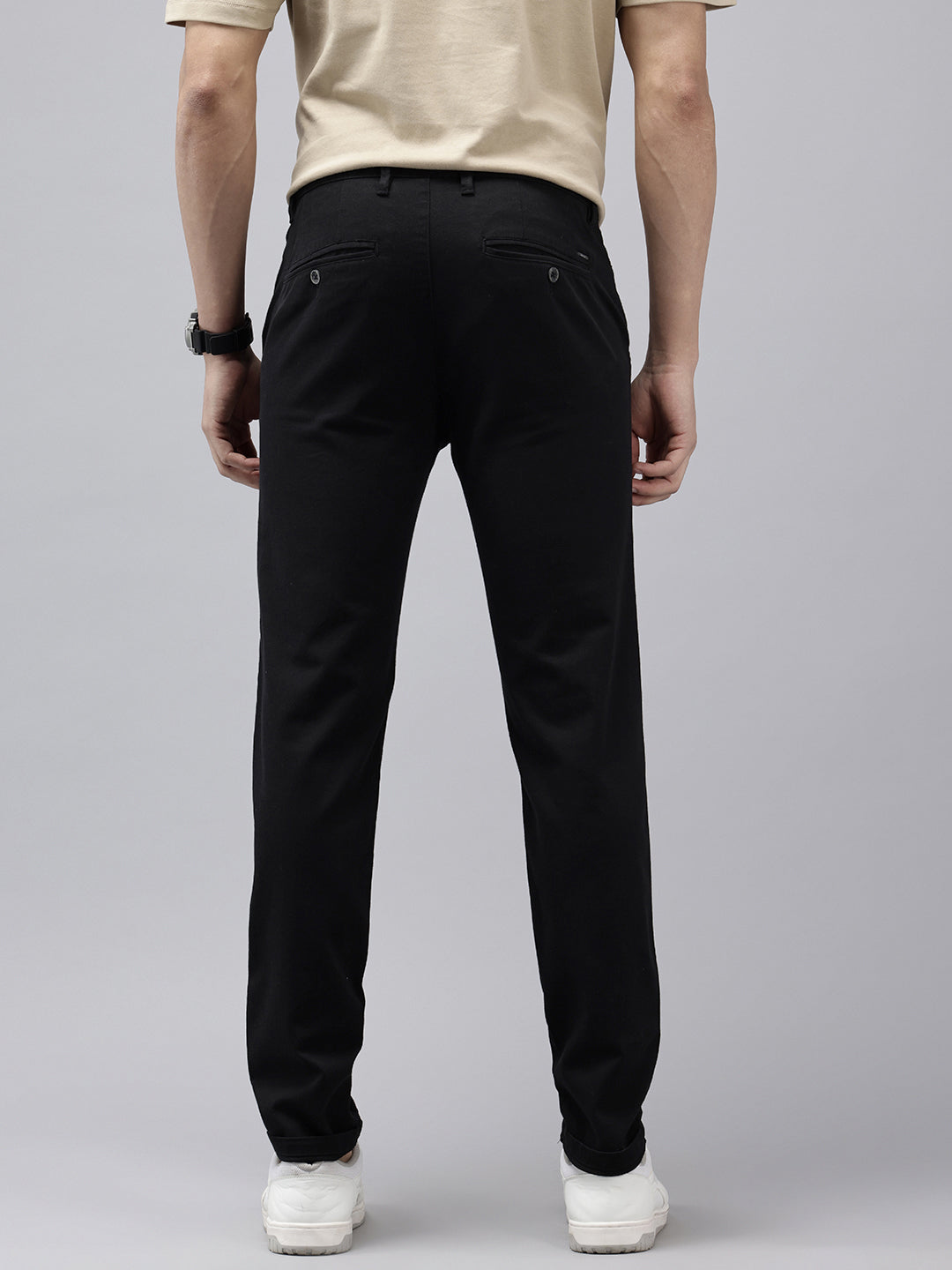 Men's Black Solid Cotton Slim Fit Casual 5 Pockets Trouser