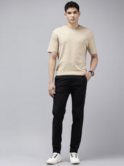 Men's Black Solid Cotton Slim Fit Casual 5 Pockets Trouser