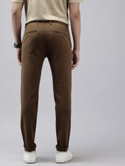 Men's Brown Solid Cotton Slim Fit Casual 5 Pockets Trouser