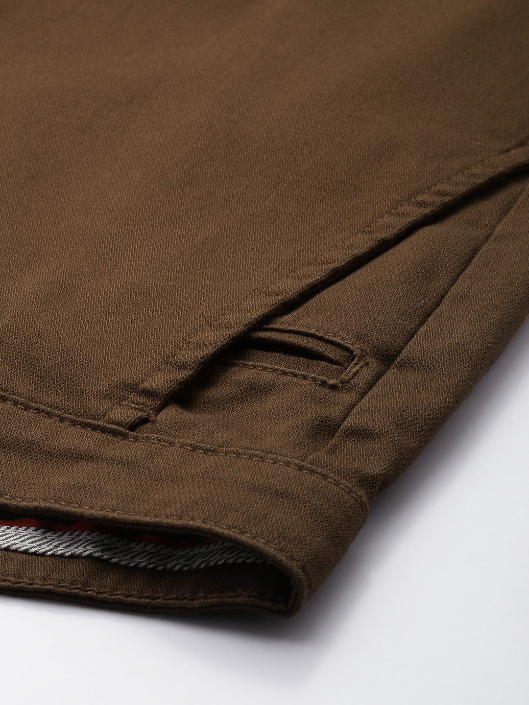Men's Brown Solid Cotton Slim Fit Casual 5 Pockets Trouser