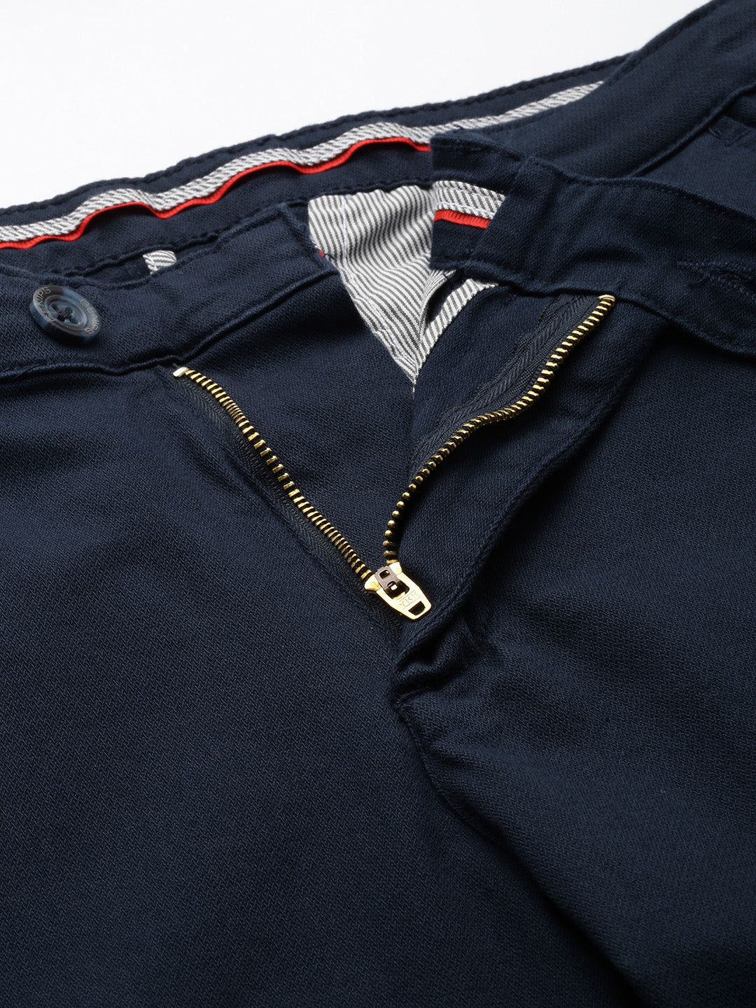 Men's Navy Blue Solid Cotton Slim Fit Casual 5 Pockets Trouser