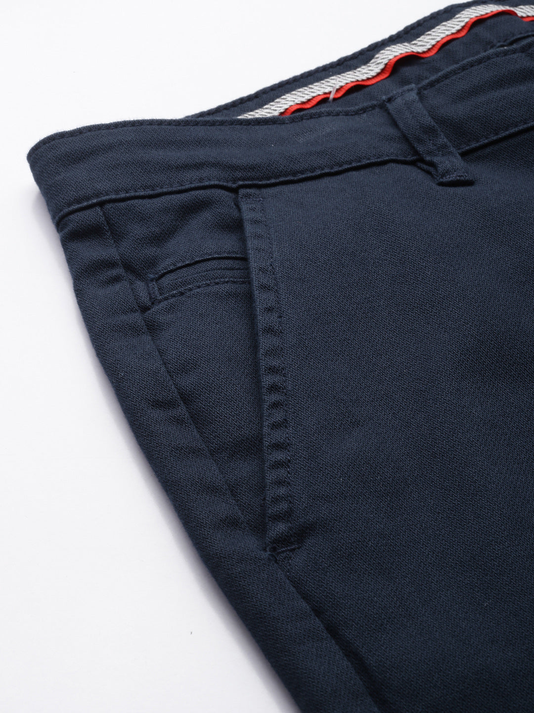 Men's Navy Blue Solid Cotton Slim Fit Casual 5 Pockets Trouser