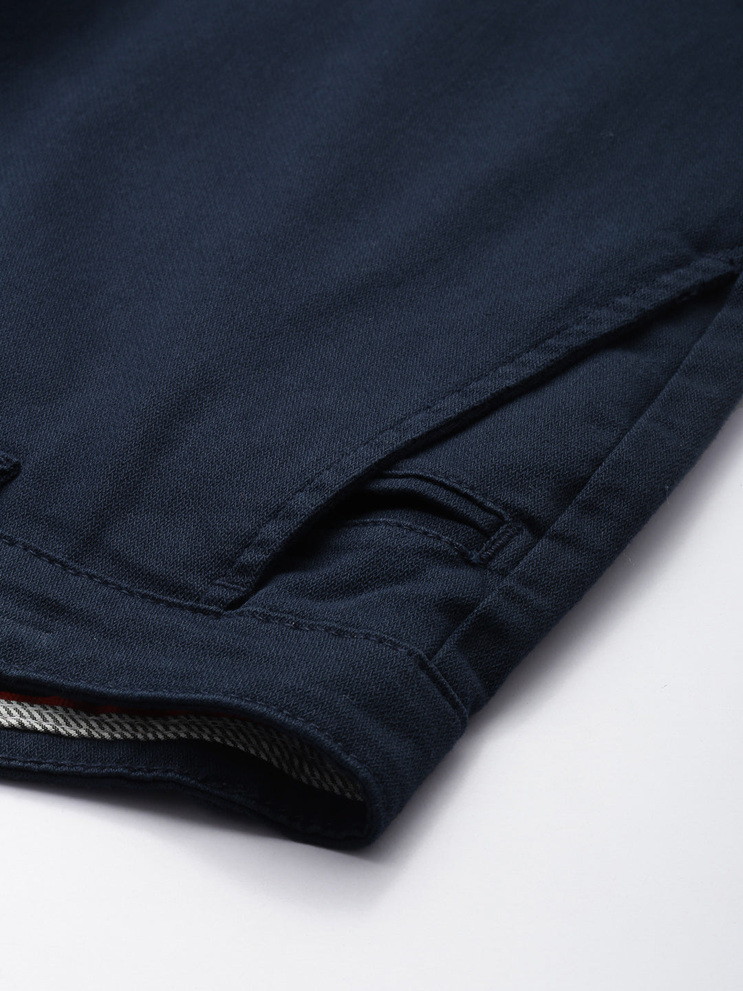 Men's Navy Blue Solid Cotton Slim Fit Casual 5 Pockets Trouser