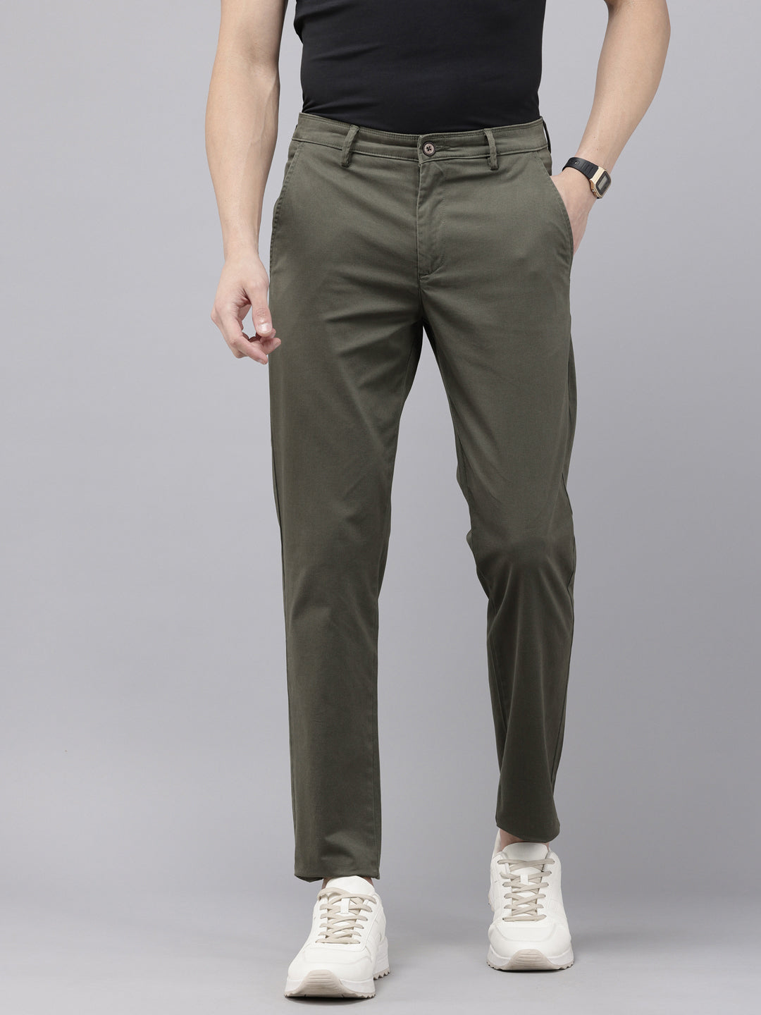 Slim Fit Grey Cotton Printed Trousers - Stylish 5 Pocket Pants
