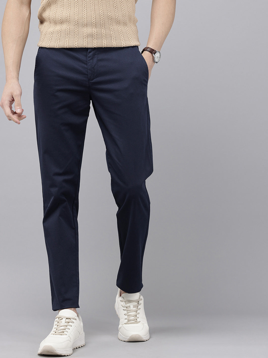 Slim Fit Indigo Cotton Printed Trousers - Stylish 5 Pocket Pants