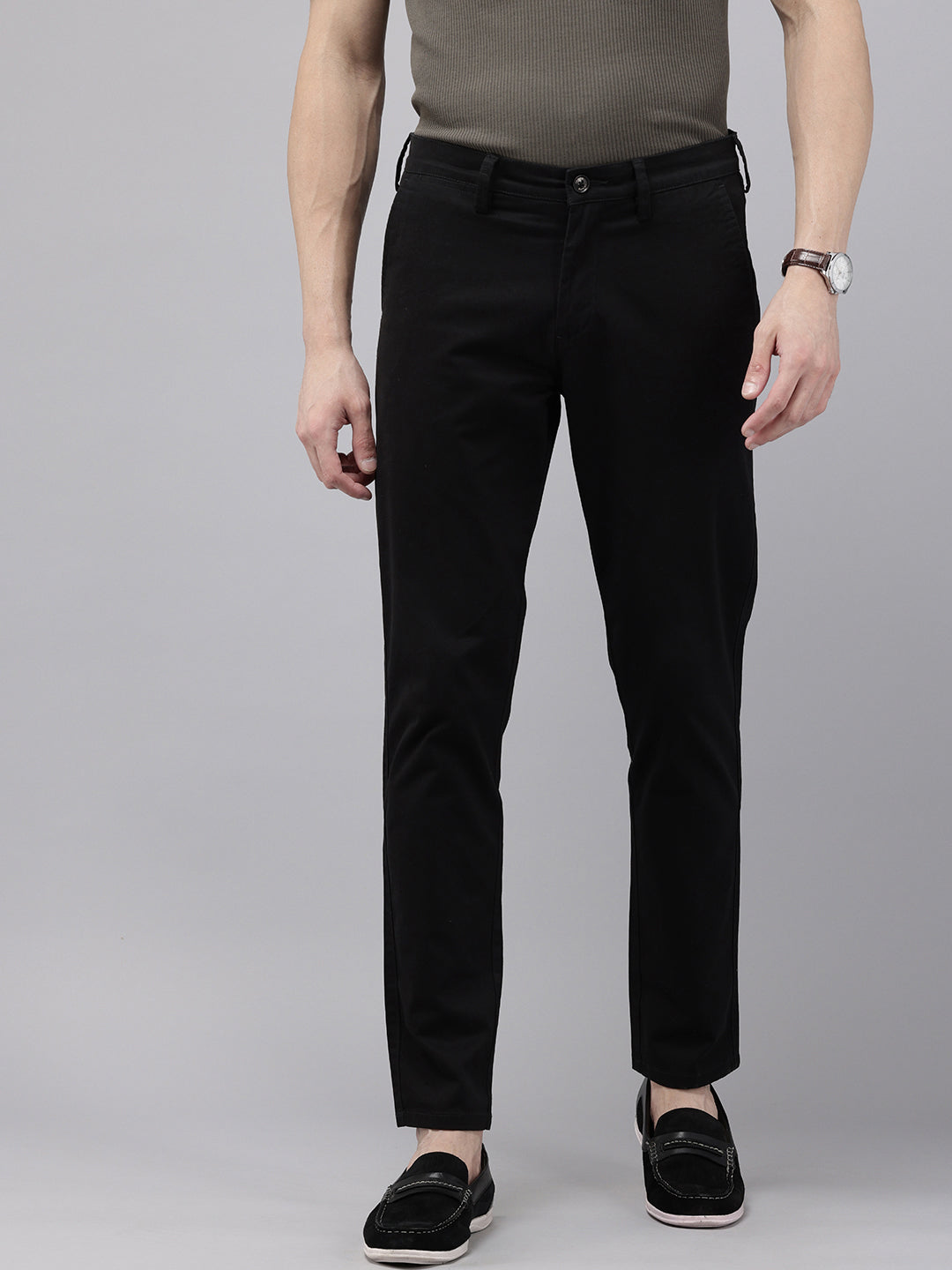 Black Caribbean Slim Fit Cotton Trousers – 5-Pocket Classic Style
