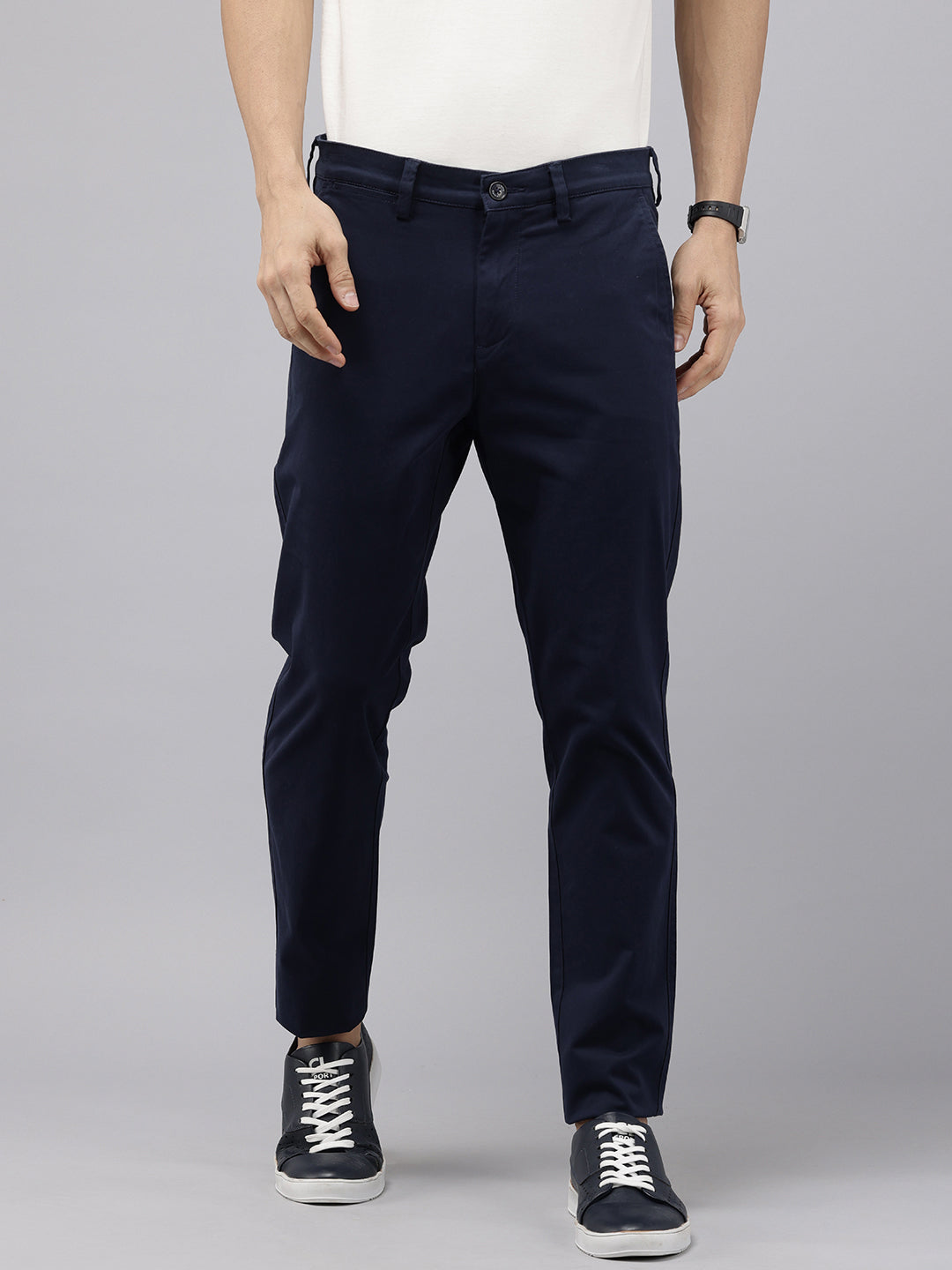 Navy Blue Caribbean Slim Fit Cotton Trousers – 5-Pocket Classic Style