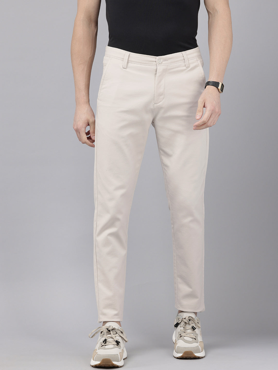 Men's Beige Cotton Caribbean Slim Fit Solid 5 Pocket Cross Pocket Trouser
