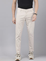 Men's Beige Cotton Caribbean Slim Fit Solid 5 Pocket Cross Pocket Trouser