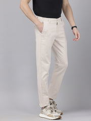 Men's Beige Cotton Caribbean Slim Fit Solid 5 Pocket Cross Pocket Trouser