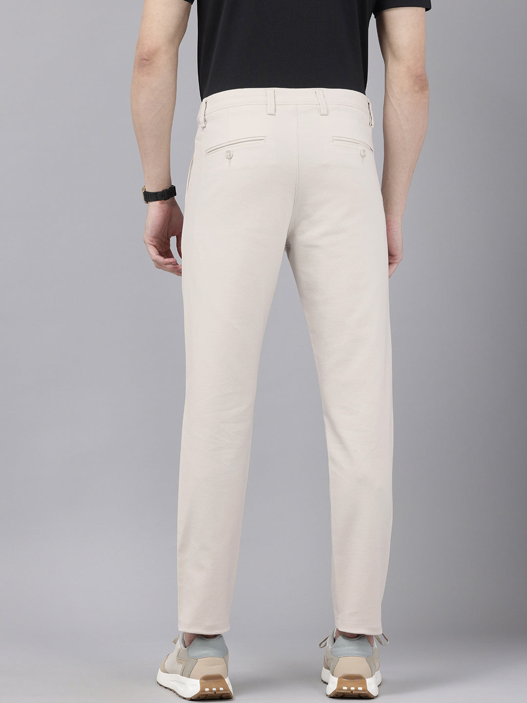Men's Beige Cotton Caribbean Slim Fit Solid 5 Pocket Cross Pocket Trouser