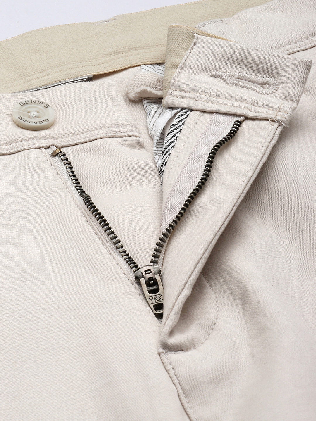 Men's Beige Cotton Caribbean Slim Fit Solid 5 Pocket Cross Pocket Trouser
