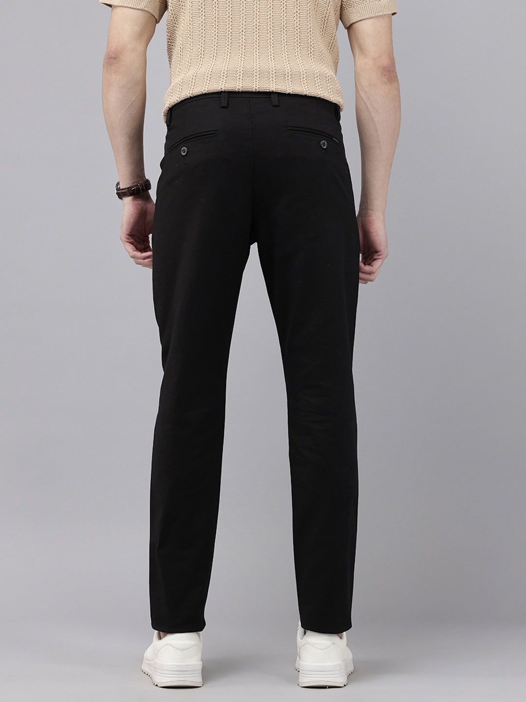 Men's Black Cotton Caribbean Slim Fit Solid 5 Pocket Cross Pocket Trouser