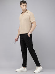 Men's Black Cotton Caribbean Slim Fit Solid 5 Pocket Cross Pocket Trouser