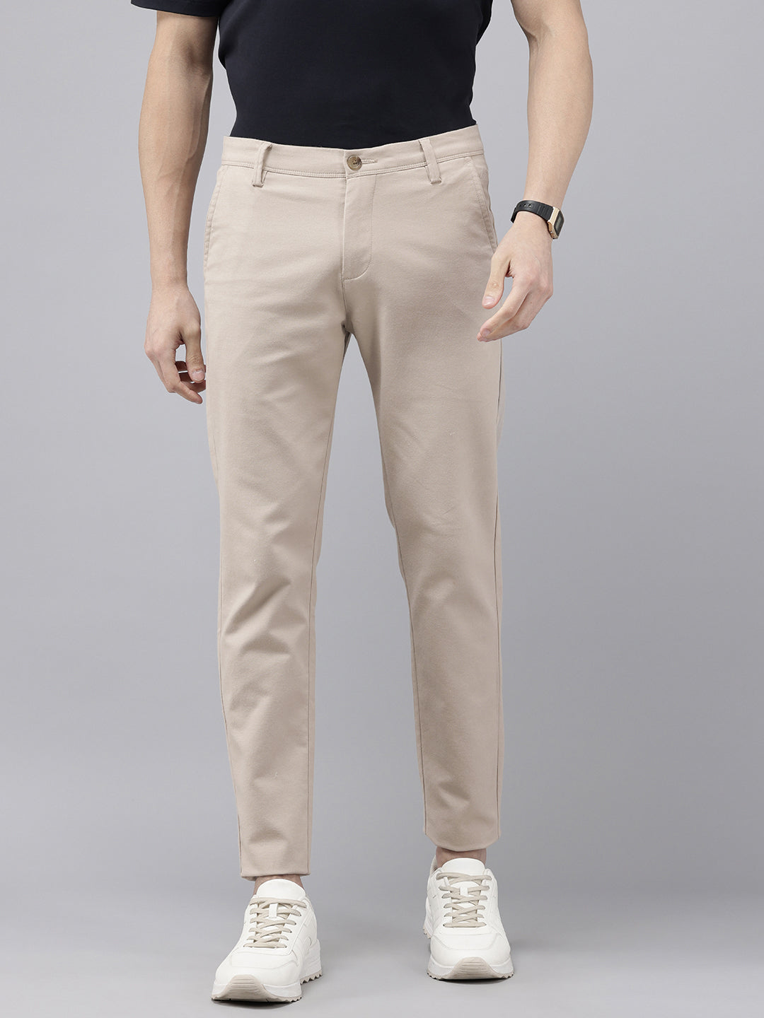 Men's Camel Cotton Caribbean Slim Fit Solid 5 Pocket Cross Pocket Trouser
