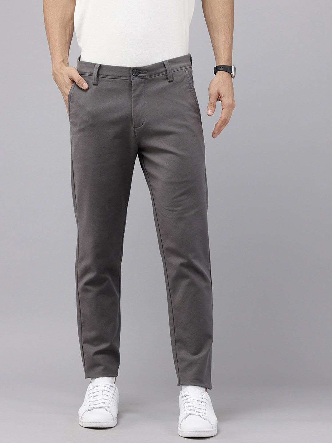 Men's Grey Cotton Caribbean Slim Fit Solid 5 Pocket Cross Pocket Trouser