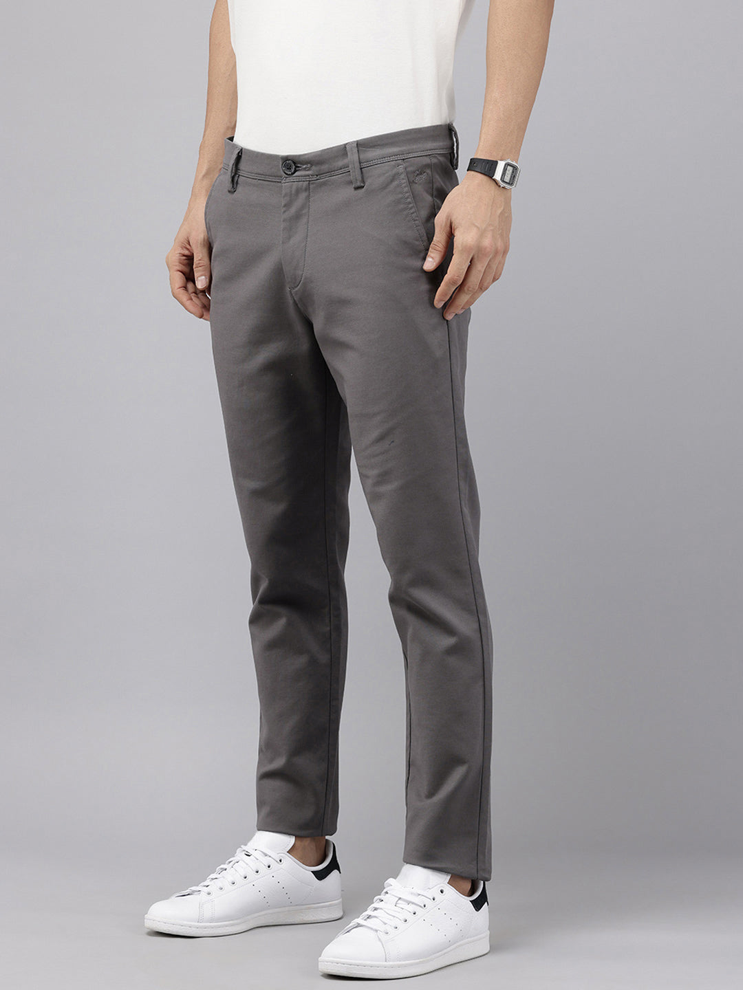 Men's Grey Cotton Caribbean Slim Fit Solid 5 Pocket Cross Pocket Trouser