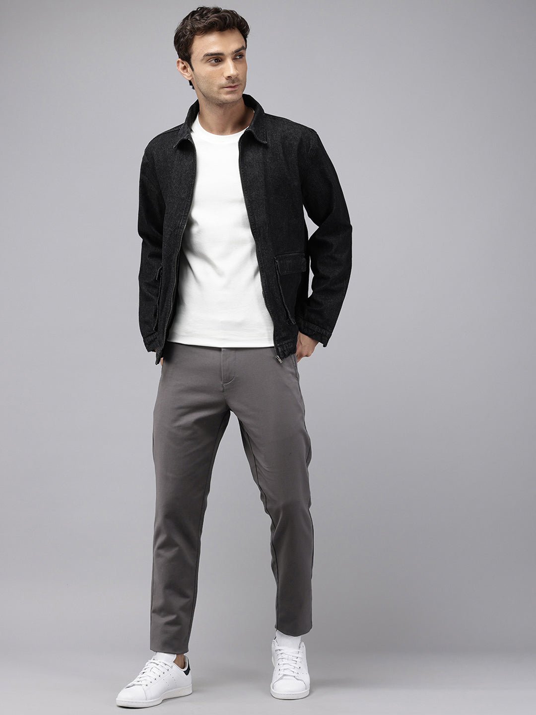 Men's Grey Cotton Caribbean Slim Fit Solid 5 Pocket Cross Pocket Trouser