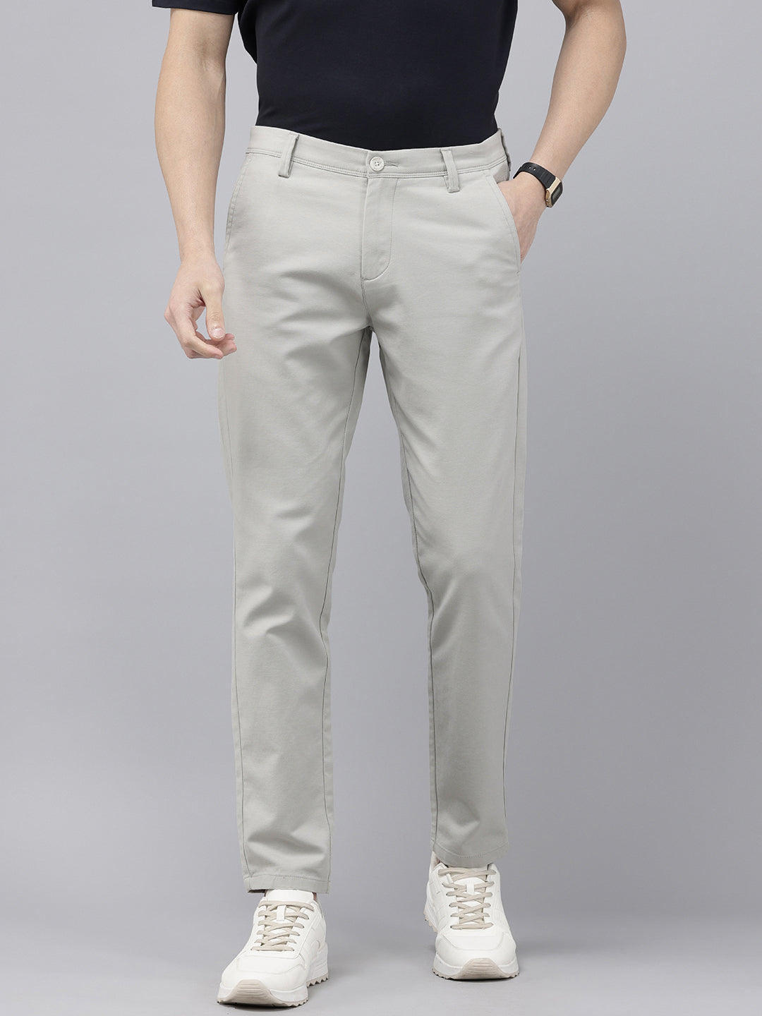 Caribbean Grey Slim Fit Cotton Trousers – 5-Pocket Classic Style