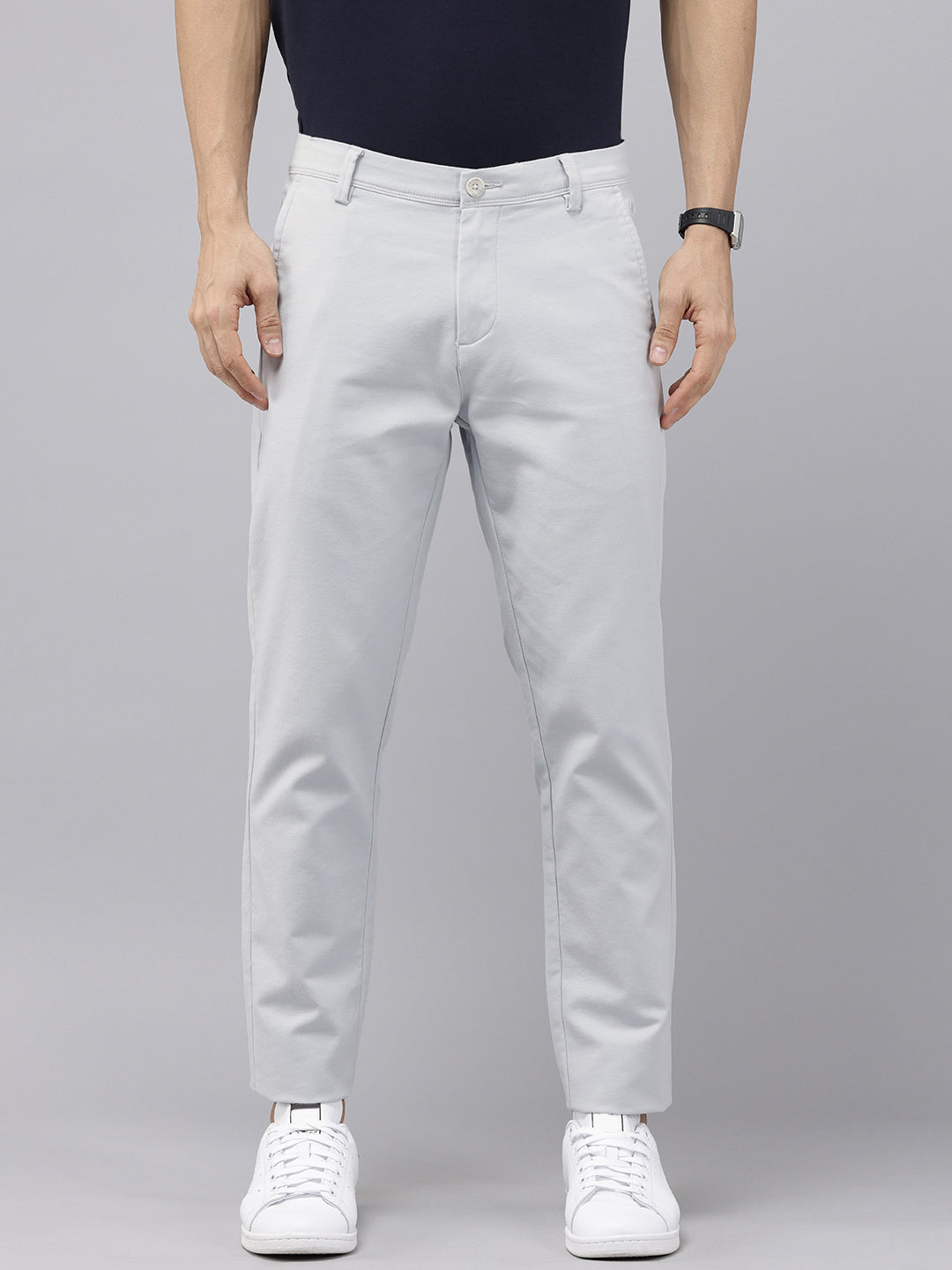 Men's Sky Blue Cotton Caribbean Slim Fit Solid 5 Pocket Cross Pocket Trouser