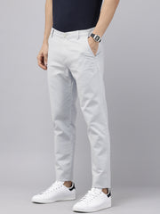 Men's Sky Blue Cotton Caribbean Slim Fit Solid 5 Pocket Cross Pocket Trouser