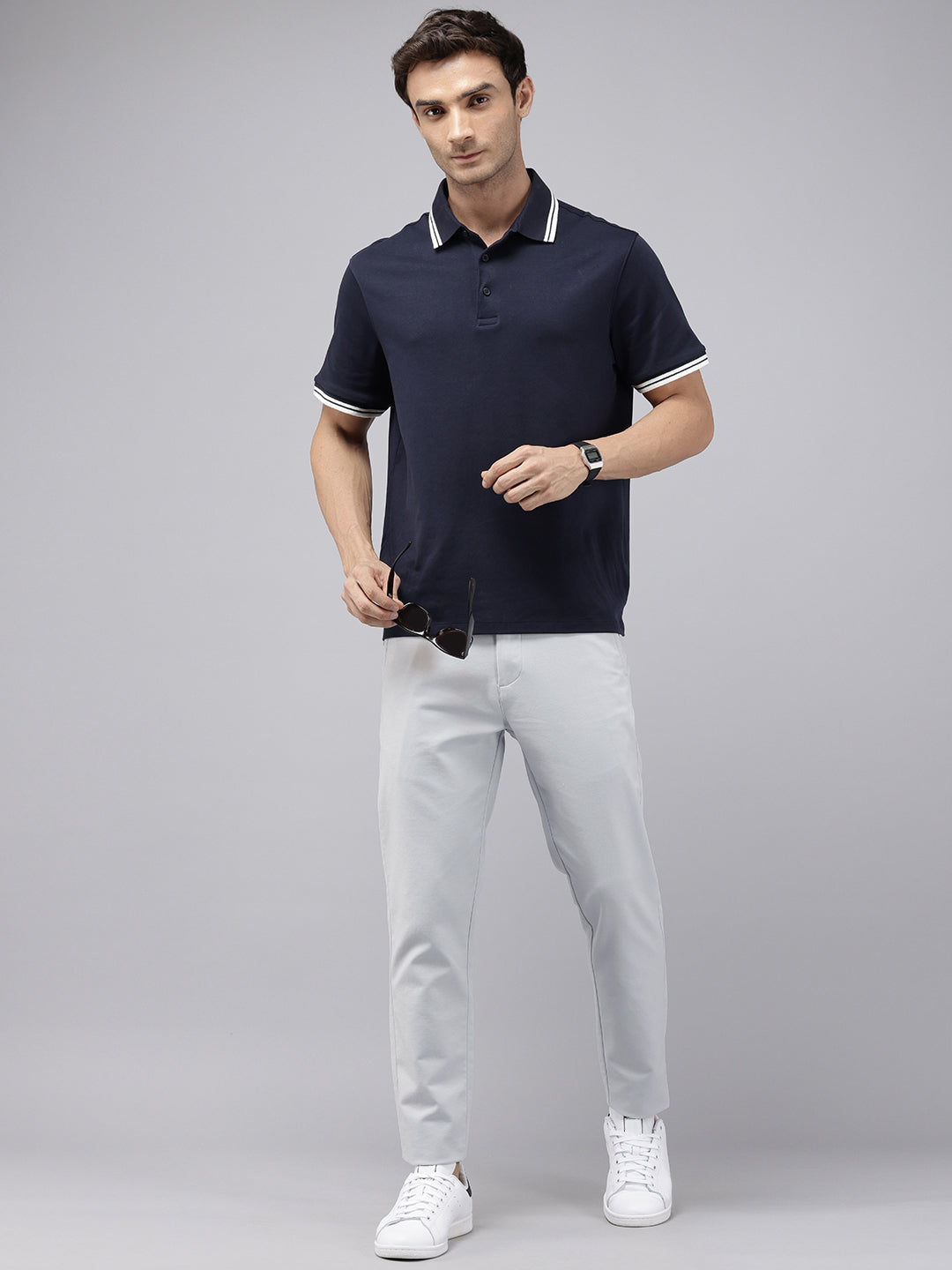 Men's Sky Blue Cotton Caribbean Slim Fit Solid 5 Pocket Cross Pocket Trouser