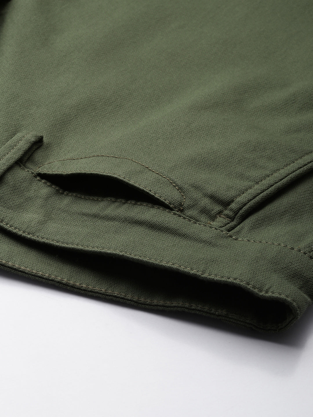 Men's Green Solid Cotton Slim Fit Knee Length 5 Pockets Casual Shorts