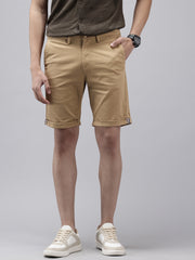 Men's Khaki Solid Cotton Slim Fit Knee Length 5 Pockets Casual Shorts
