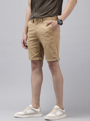 Men's Khaki Solid Cotton Slim Fit Knee Length 5 Pockets Casual Shorts