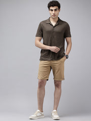 Men's Khaki Solid Cotton Slim Fit Knee Length 5 Pockets Casual Shorts
