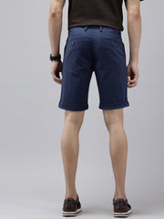 Men's Navy Blue Solid Cotton Slim Fit Knee Length 5 Pockets Casual Shorts